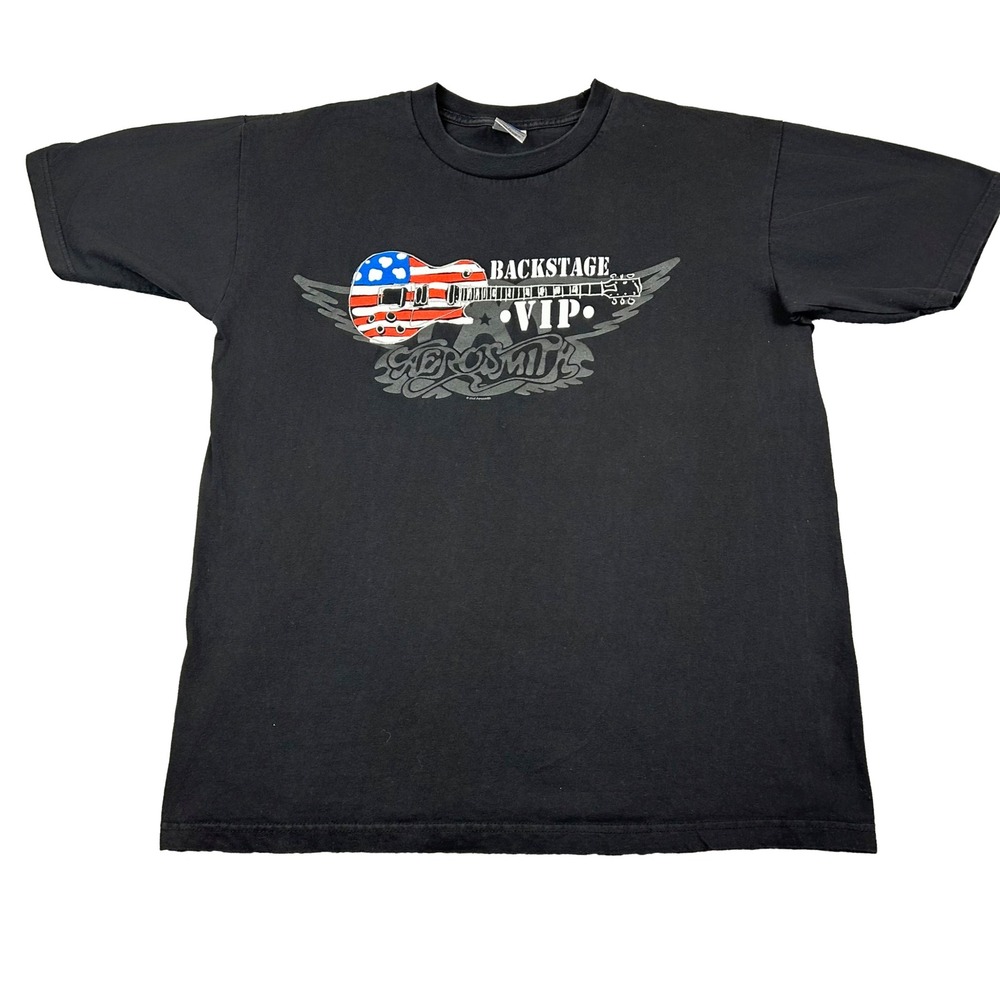 Rare Vintage 2003 Aerosmith Band Backstage VIP Black Concert Tour T-Shirt Large